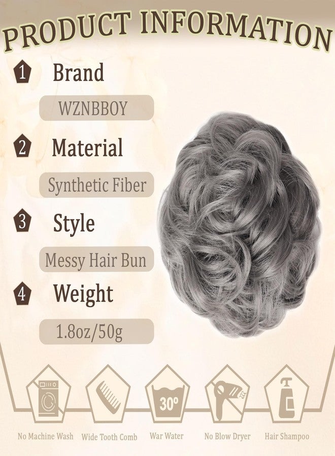 WZNBBOY Messy Bun Hair Piece Hair Bun Wavy Curly Scrunchies Chignon Ponytail Hair Extensions Fake Hair Bun Extensions Synthetic Tousled Updo Hairpieces for Women（Dark Grey） - Image 2